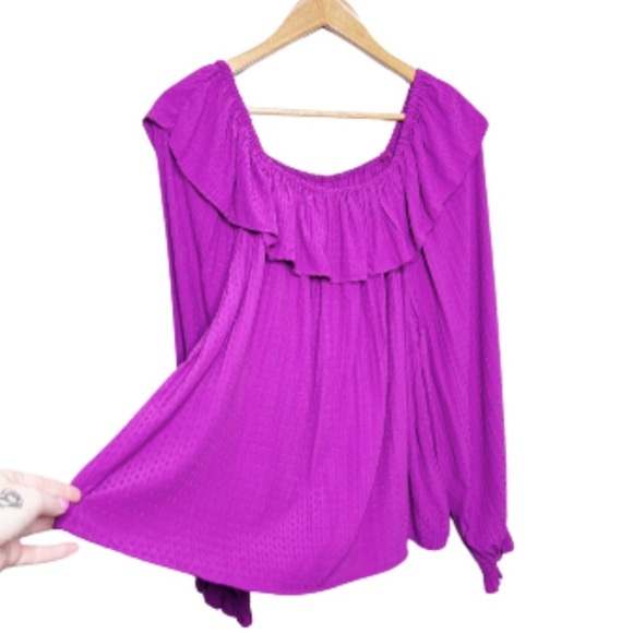 New with Tag Knox Rose Womens Purple Ruffle Polka Dot Texture Long Sleeve Blouse - Picture 3 of 16
